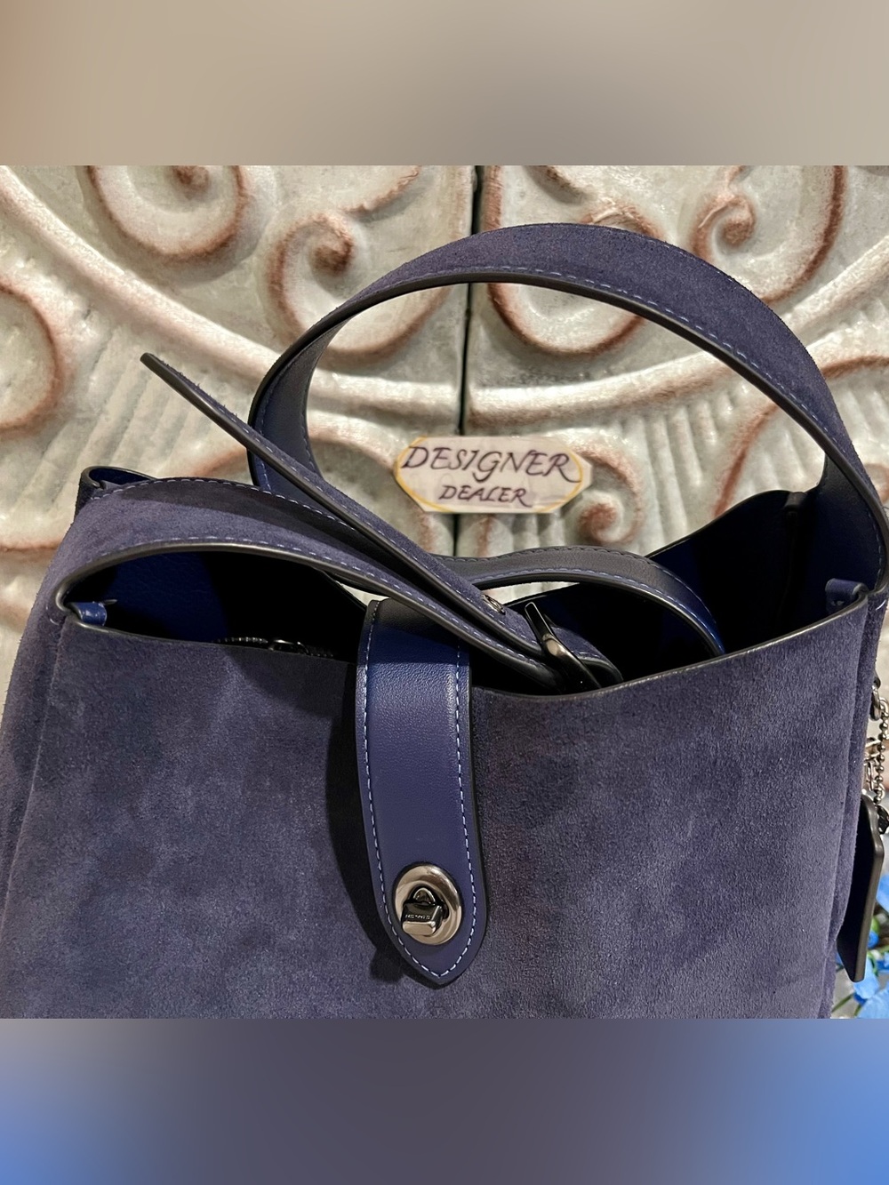 COACH Hadley Blue Suede Turn Lock Shoulder Bag CW004 - Picture 4 of 13